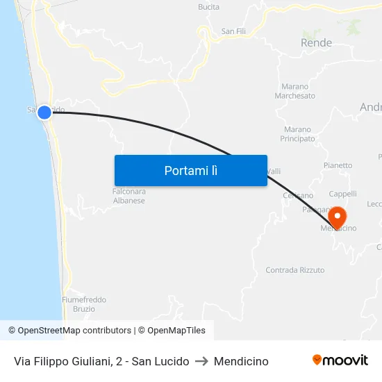 Via Filippo Giuliani, 2 - San Lucido to Mendicino map
