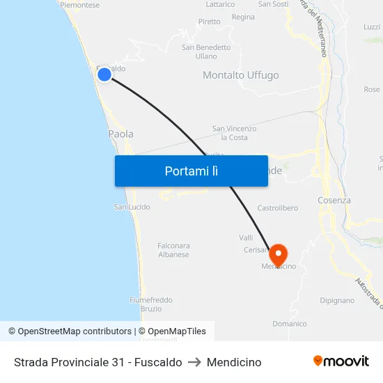Strada Provinciale 31 - Fuscaldo to Mendicino map