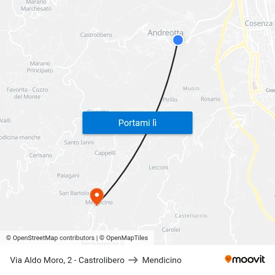 Via Aldo Moro, 2 - Castrolibero to Mendicino map