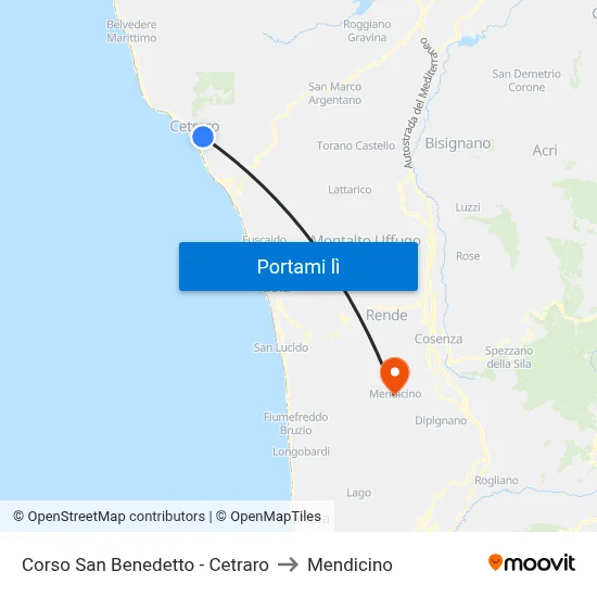 Corso San Benedetto - Cetraro to Mendicino map