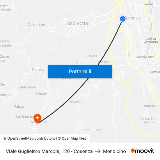 Viale Guglielmo Marconi, 120 - Cosenza to Mendicino map