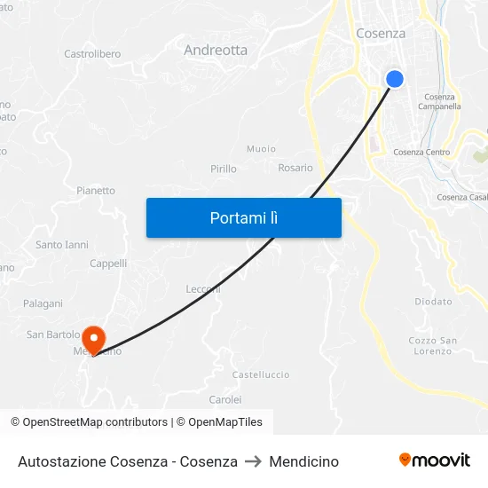 Autostazione Cosenza - Cosenza to Mendicino map