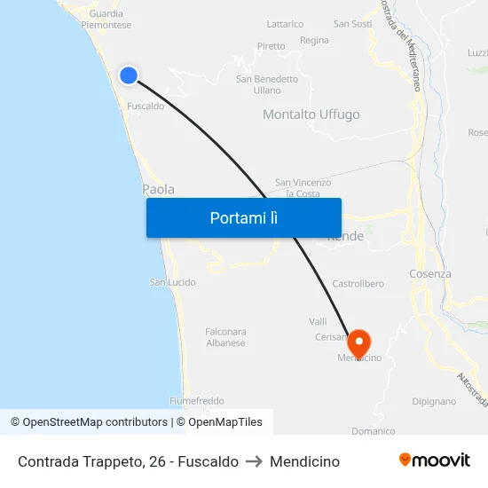 Contrada Trappeto, 26 - Fuscaldo to Mendicino map