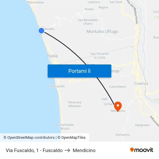 Via Fuscaldo, 1 - Fuscaldo to Mendicino map