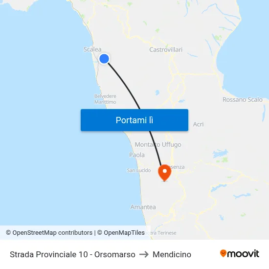 Strada Provinciale 10 - Orsomarso to Mendicino map