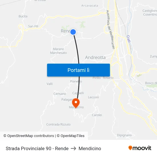 Strada Provinciale 90 - Rende to Mendicino map