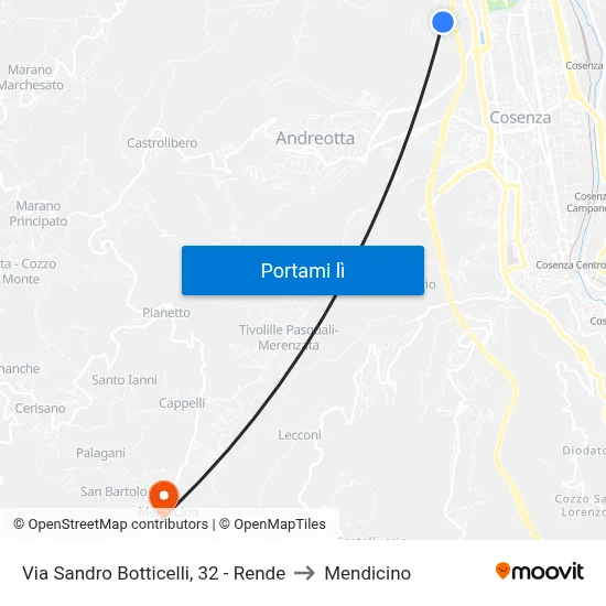 Via Sandro Botticelli, 32 - Rende to Mendicino map