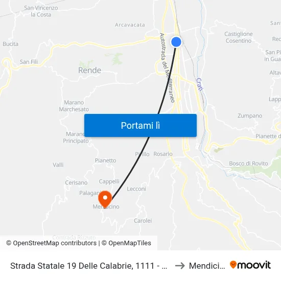 Strada Statale 19 Delle Calabrie, 1111 - Rende to Mendicino map