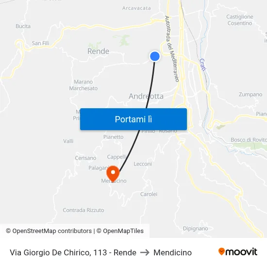 Via Giorgio De Chirico, 113 - Rende to Mendicino map
