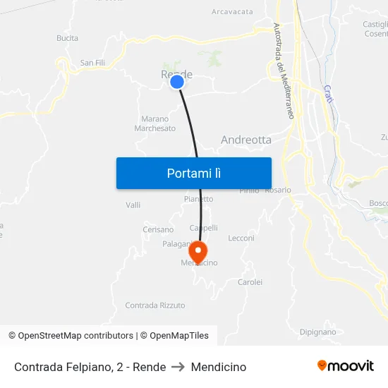 Contrada Felpiano, 2 - Rende to Mendicino map