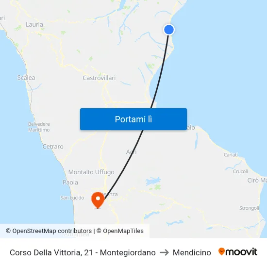 Corso Della Vittoria, 21 - Montegiordano to Mendicino map