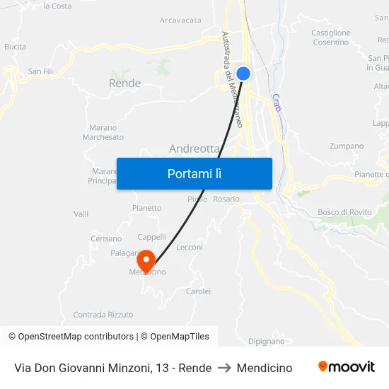 Via Don Giovanni Minzoni, 13 - Rende to Mendicino map