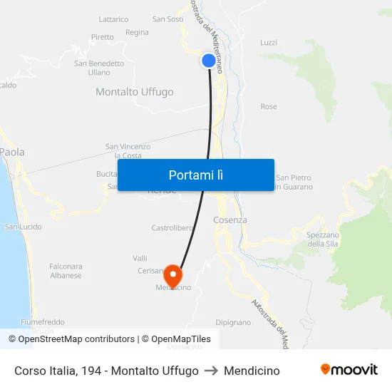 Corso Italia, 194 - Montalto Uffugo to Mendicino map