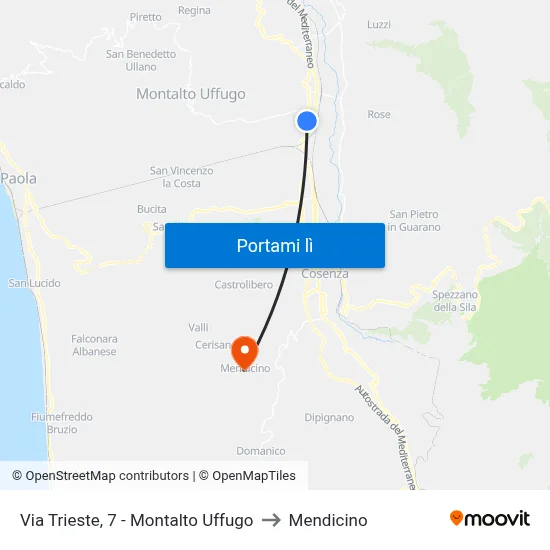 Via Trieste, 7 - Montalto Uffugo to Mendicino map