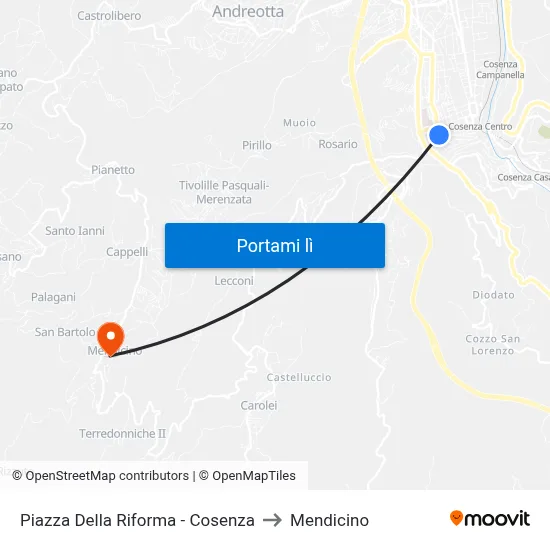 Piazza Della Riforma - Cosenza to Mendicino map