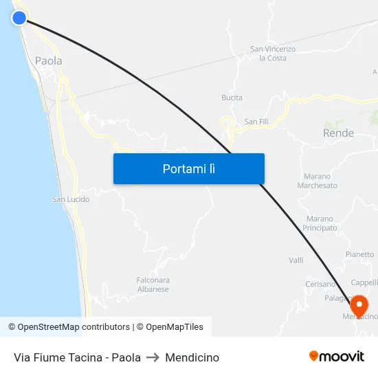 Via Fiume Tacina - Paola to Mendicino map