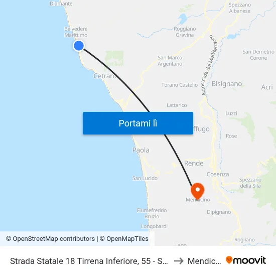 Strada Statale 18 Tirrena Inferiore, 55 - Sangineto to Mendicino map