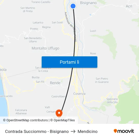 Contrada Succiommo - Bisignano to Mendicino map