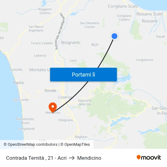 Contrada  Ternità , 21 - Acri to Mendicino map