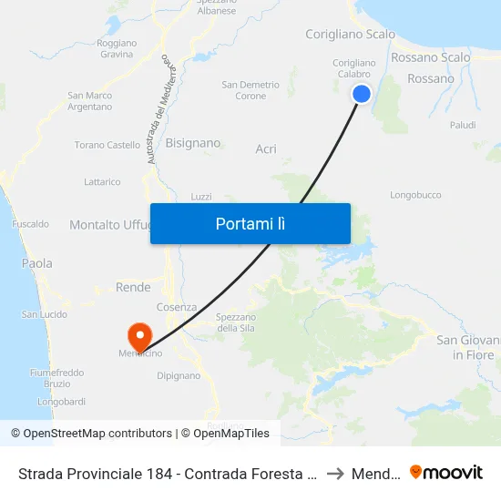 Strada Provinciale 184 - Contrada Foresta - Corigliano Calabro to Mendicino map