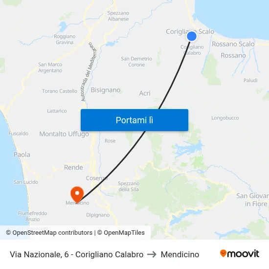 Via  Nazionale, 6 - Corigliano Calabro to Mendicino map
