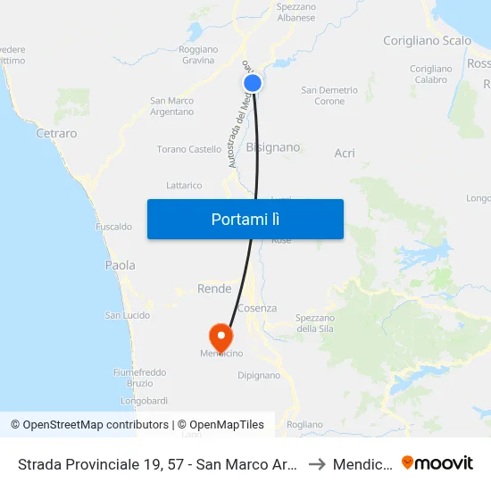 Strada Provinciale 19, 57 - San Marco Argentano to Mendicino map