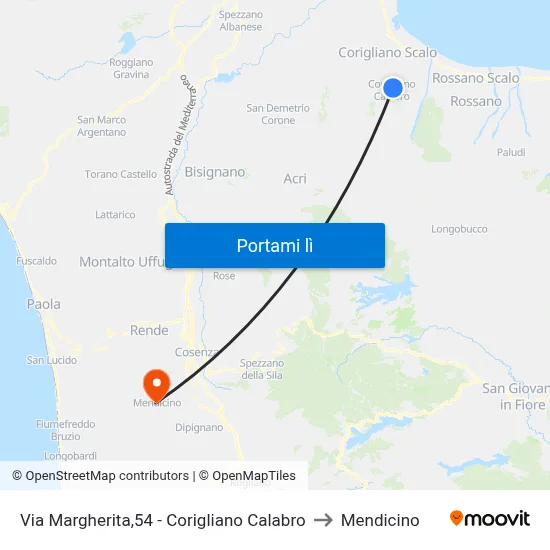 Via Margherita,54 - Corigliano Calabro to Mendicino map