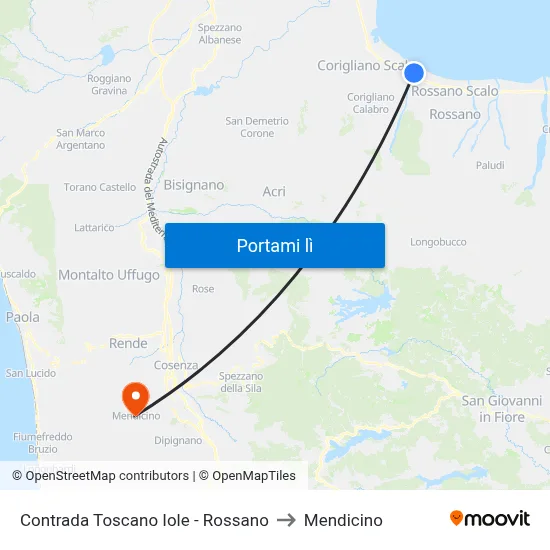 Contrada Toscano Iole - Rossano to Mendicino map