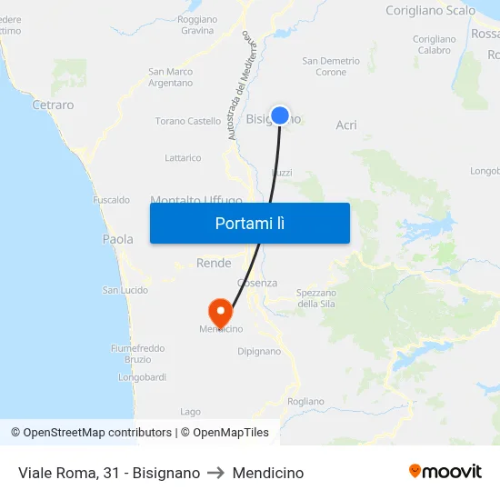 Viale Roma, 31 - Bisignano to Mendicino map