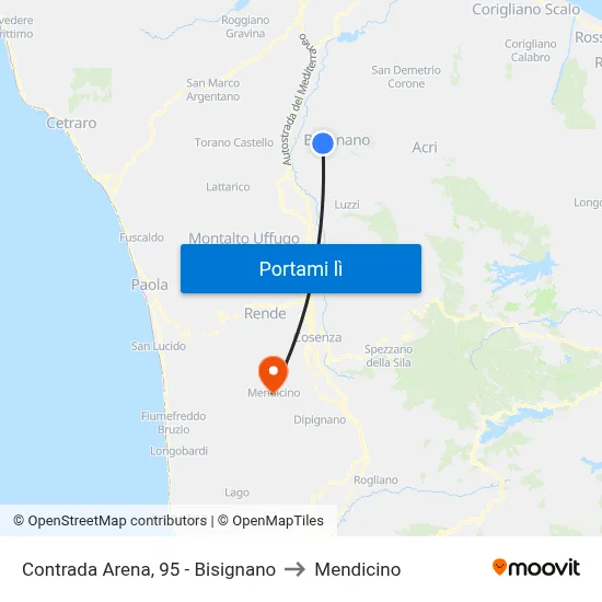 Contrada Arena, 95 - Bisignano to Mendicino map