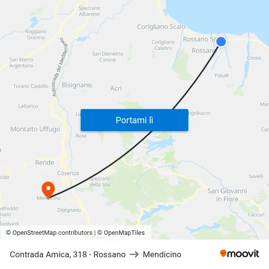 Contrada Amica, 318 - Rossano to Mendicino map