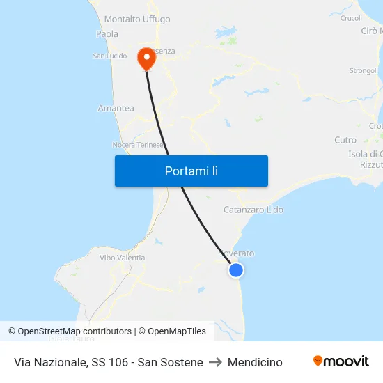 Via Nazionale, SS 106 - San Sostene to Mendicino map