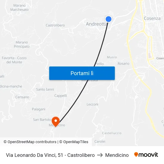 Via Leonardo Da Vinci, 51 - Castrolibero to Mendicino map