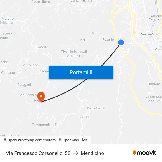 Via Francesco Corsonello, 58 to Mendicino map