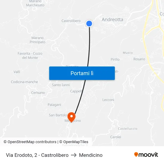 Via Erodoto, 2 - Castrolibero to Mendicino map