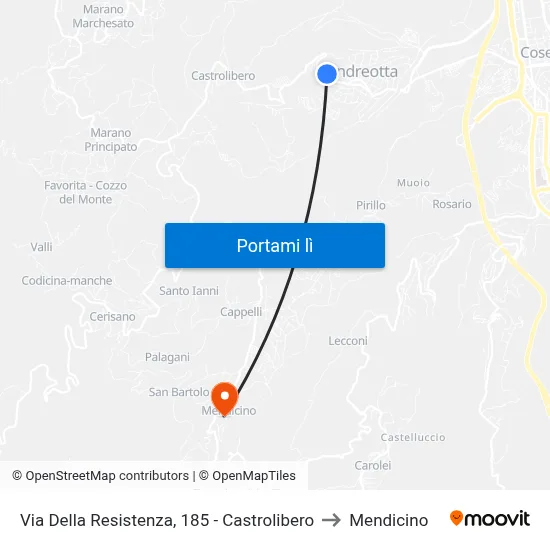 Via Della Resistenza, 185 - Castrolibero to Mendicino map