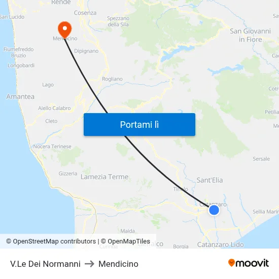 V.Le Dei Normanni to Mendicino map