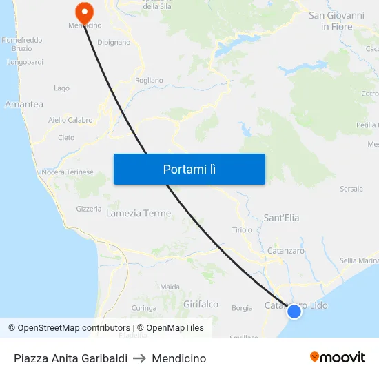 Piazza Anita Garibaldi to Mendicino map