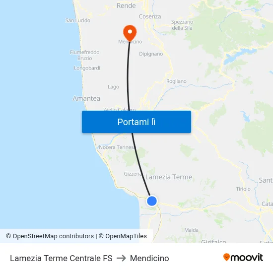 Lamezia Terme Centrale FS to Mendicino map