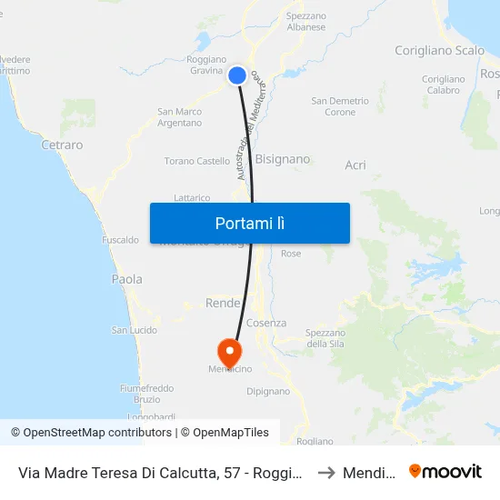 Via Madre Teresa Di Calcutta, 57 - Roggiano Gravina to Mendicino map