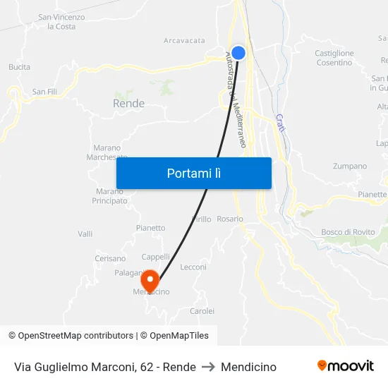 Via Guglielmo Marconi, 62 - Rende to Mendicino map