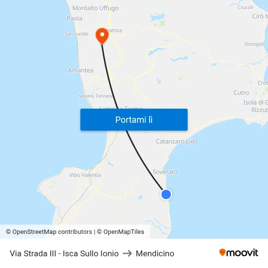 Via Strada III - Isca Sullo Ionio to Mendicino map