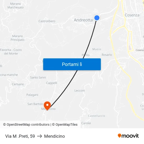 Via M .Preti, 59 to Mendicino map
