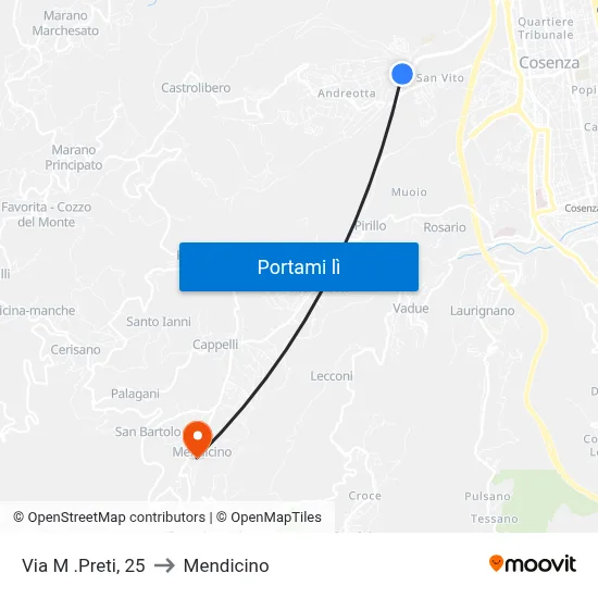 Via M .Preti, 25 to Mendicino map