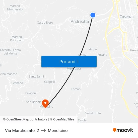 Via Marchesato, 2 to Mendicino map