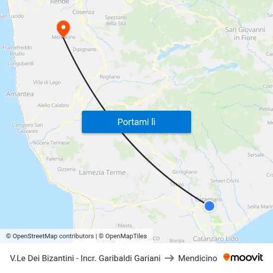 V.Le Dei Bizantini - Incr. Garibaldi Gariani to Mendicino map