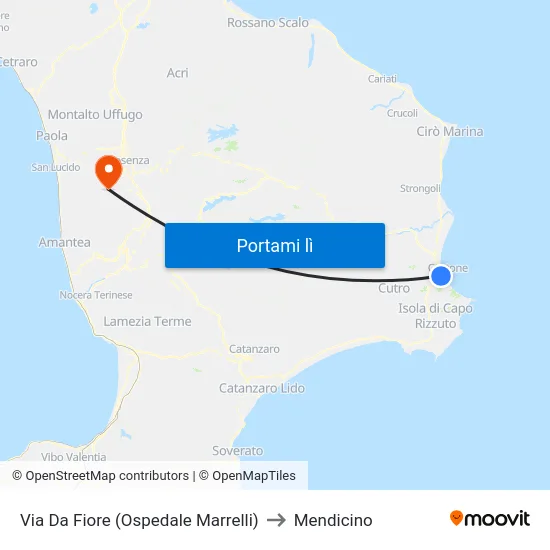 Via Da Fiore (Ospedale Marrelli) to Mendicino map