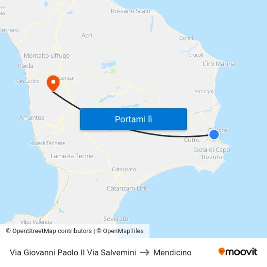 Via Giovanni Paolo II Via Salvemini to Mendicino map