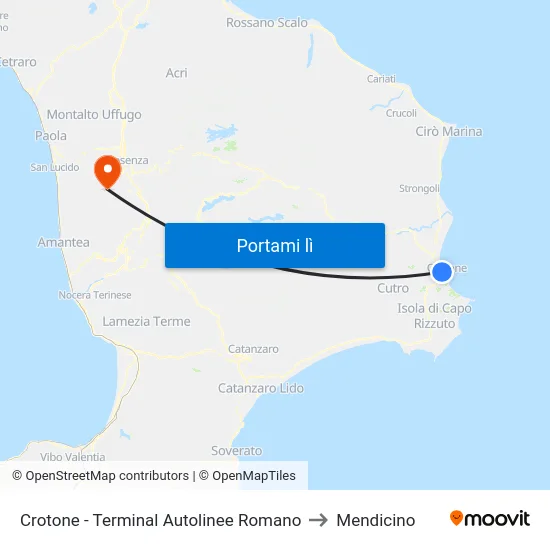 Crotone - Terminal Autolinee Romano to Mendicino map