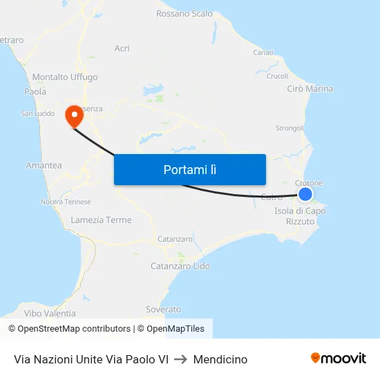 Via Nazioni Unite Via Paolo VI to Mendicino map